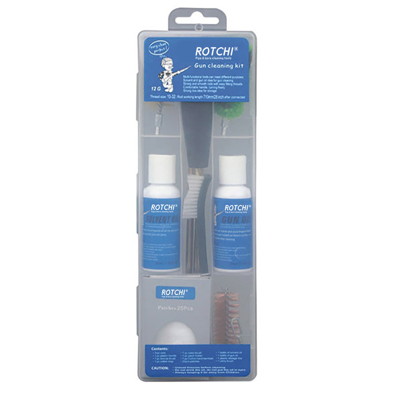 Комплет за чишћење пиштоља у провидној кутији са боцом за уље